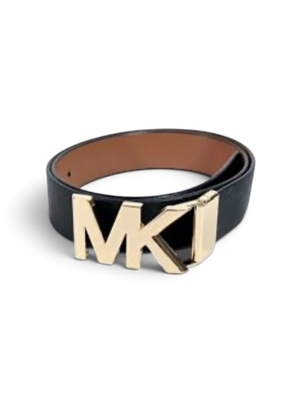 Michael Kors Reversible Leather Belt Brown Black Gold MK Buckle L NWT
